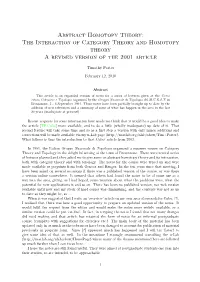 Abstract Homotopy Theory: the Interaction of Category Theory and Homotopy Theory a Revised Version of the 2001 Article