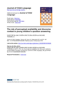 Journal of Child Language the Role of Perceptual Availability And