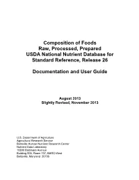 National Nutrient Database for Standard Reference, Release 26