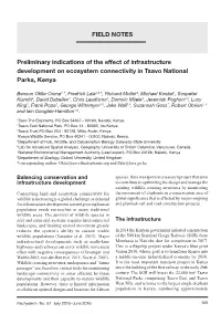 Preliminary Indications of the Effect of Infrastructure Development on Ecosystem Connectivity in Tsavo National Parks, Kenya