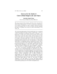 Sources for the Study of Gurū Gobind Singh's Life and Times