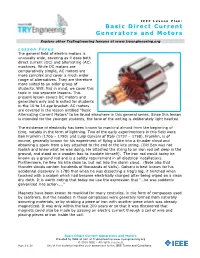 Basic Direct Current Generators and Motors Provided by IEEE As Part of Tryengineering © 2018 IEEE – All Rights Reserved