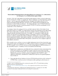 Memorandum Explaining Basis for Declining Request for Emergency Use Authorization for Emergency Use of Hydroxychloroquine Sulfate