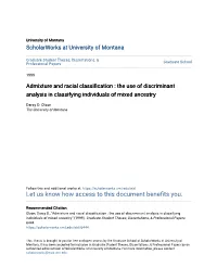 Admixture and Racial Classification : the Use of Discriminant Analysis in Classifying Individuals of Mixed Ancestry