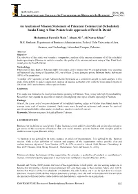 An Analysis of Mission Statement of Pakistani Commercial (Scheduled) Banks Using a Nine Points Scale Approach of Fred R. David