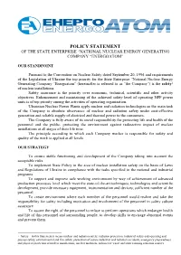 Statement on the Policy of NNEGC "Energoatom"