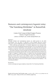 The Vanishing Hitchhiker” in Rumorfolk Database