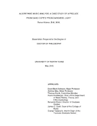 Algorithmic Music Analysis: a Case Study of a Prelude from David Cope's