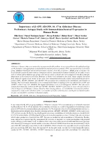 Importance of Β-APP, ADAM9, 10, 17 in Alzheimer Disease