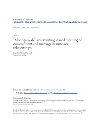 "Monogamish" : Constructing Shared Meaning of Commitment and Marriage in Same-Sex Relationships