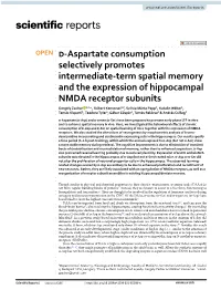 D-Aspartate Consumption Selectively Promotes Intermediate-Term Spatial