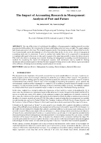 The Impact of Accounting Research in Management: Analysis of Past and Future