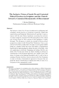 The Inclusive Vision of Isaiah 56 and Contested Ethical Practices in Scripture and the Church: Toward a Canonical Hermeneutic of Discernment1