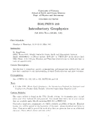 Introductory Geophysics Fall 2013 (Term 201309, A01)