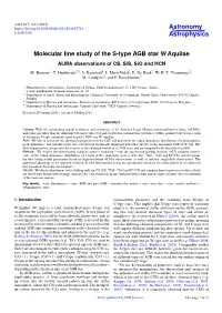 Molecular Line Study of the S-Type AGB Star W Aquilae ALMA Observations of CS, Sis, Sio and HCN
