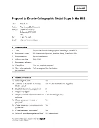 Proposal to Encode Orthographic Glottal Stops in the UCS