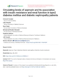 Circulating Levels of Asprosin and Its Association with Insulin Resistance and Renal Function in Type2 Diabetes Mellitus and Diabetic Nephropathy Patients