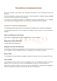 The Contents of an Employment Contract