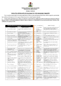 Executed Certificates of Occupancy by the Honourable Minister