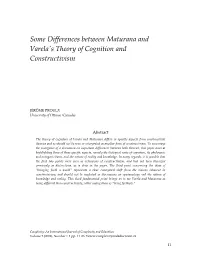 Some Differences Between Maturana and Varela's Theory of Cognition and Constructivism
