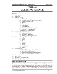 Unit: 01 Cleaning Science