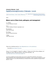 Blister Rusts in China: Hosts, Pathogens, and Management