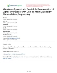 Microbiota Dynamics in Semi-Solid Fermentation of Light-Flavor Liquor with Corn As Main Material by Illumina Miseq Sequencing
