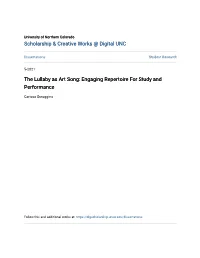 The Lullaby As Art Song: Engaging Repertoire for Study and Performance