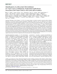 Identification of a Recurrent Microdeletion at 17Q23.1Q23.2