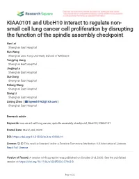 KIAA0101 and Ubch10 Interact to Regulate Non- Small Cell Lung Cancer Cell Proliferation by Disrupting the Function of the Spindle Assembly Checkpoint