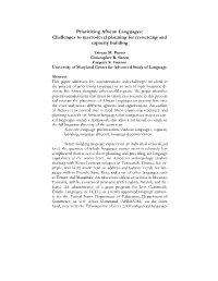 Prioritizing African Languages: Challenges to Macro-Level Planning for Resourcing and Capacity Building
