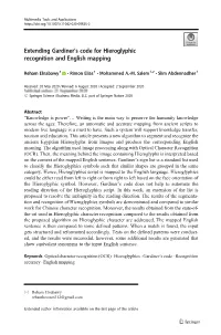 Extending Gardiner's Code for Hieroglyphic Recognition And