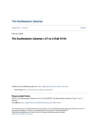The Southeastern Librarian V 67 No 3 (Fall 2019)