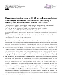 Climate Reconstructions Based on GDGT and Pollen Surface Datasets from Mongolia and Siberia