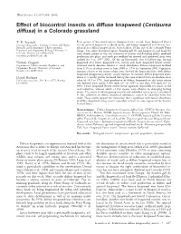 Effect of Biocontrol Insects on Diffuse Knapweed (Centaurea Diffusa) in a Colorado Grassland