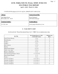 KYW, WBEB, WIP-FM, WOGL, WPHT, WTDY-FM EEO PUBLIC FILE REPORT April 1, 2019 - March 31, 2020
