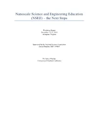 Nanoscale Science and Engineering Education (NSEE) – the Next Steps