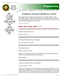 Preliminary Program Schedule for Conjosé