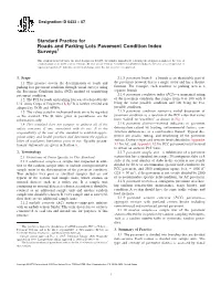 Roads and Parking Lots Pavement Condition Index Surveys1
