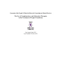Use of Complementary and Alternative Therapies in the Treatment of Fragile X Syndrome