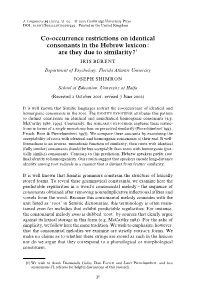 Co-Occurrence Restrictions on Identical Consonants in the Hebrew Lexicon