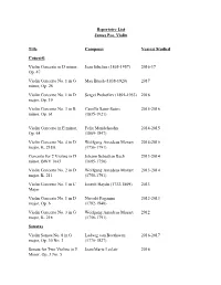 Repertoire List James Poe, Violin Title Composer Year(S) Studied