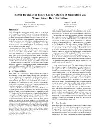 Better Bounds for Block Cipher Modes of Operation Via Nonce-Based Key Derivation