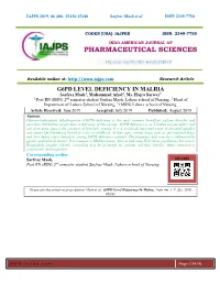 G6PD LEVEL DEFICIENCY in MALRIA Sarfraz Mash1, Muhammad Afzal2, Ms
