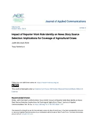 Impact of Reporter Work Role Identity on News Story Source Selection: Implications for Coverage of Agricultural Crises