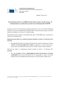List of Demarcated Areas Established in the Union Territory for the Presence of Xylella Fastidiosa As Referred to in Article 4(1) of Decision (EU) 2015/789