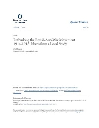 Rethinking the British Anti-War Movement 1914-1918: Notes from a Local Study Cyril Pearce University of Leeds, C.Pearce@Leeds.Ac.Uk