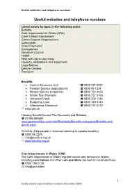 Useful Websites and Telephone Numbers