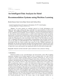 An Intelligent Data Analysis for Hotel Recommendation Systems Using Machine Learning