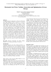 Horizontal Axis Water Turbine: Generation and Optimization of Green Energy
